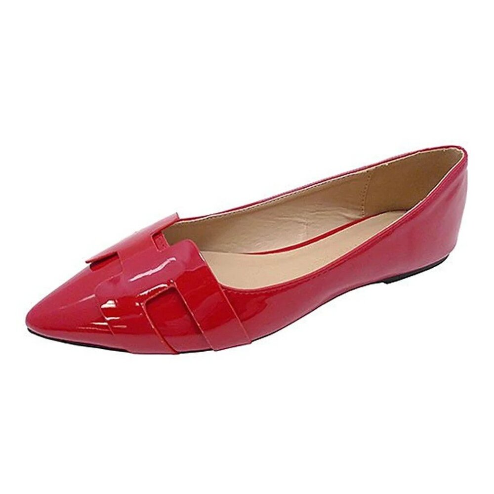 Wild Diva Women's Geometric Design Slip-On Patent PU Pointed Toe Ballet Flats - Picture 7 of 7